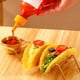thumbnail image 5 of Soporte para tacos de acero inoxidable con taza para salsa | Tortillero individual | Soporte para tacos duradero, dorado y plateado | Exhibidor compacto para pan plano y panqueques | Diseño, 5 of 6