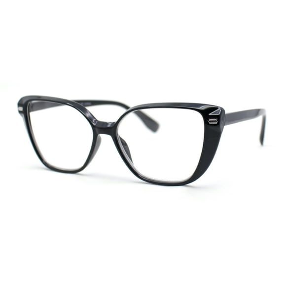 Retro Womens Classy Oversized Rectangular Cat Eye Reading Glasses Black 1.00