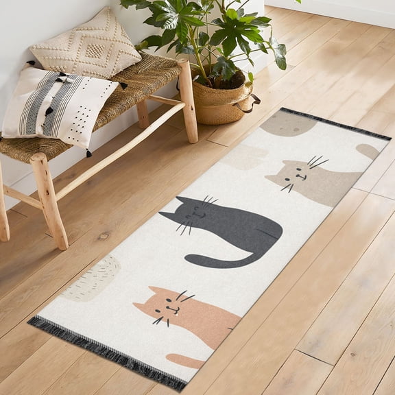 Yayeee Runner Rug for Bedroom 2'x6' Machine Washable Hallway Non Slip Mat, Cute Cartoon Cats