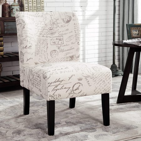 Capa English Letter Print Fabric Armless Contemporary Accent Chair White Polyester Blend