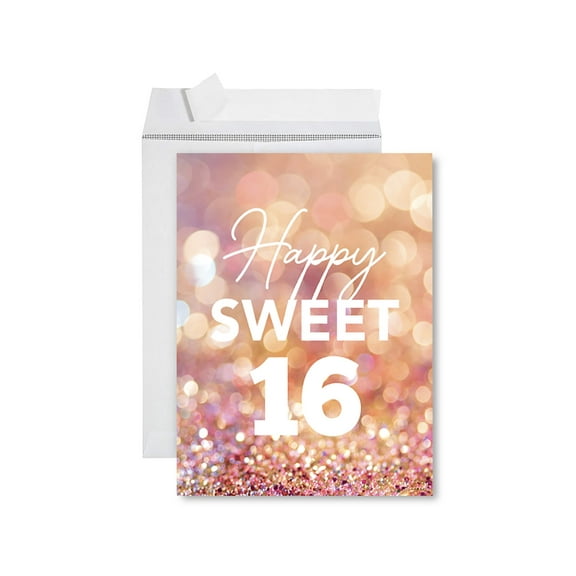 Koyal Wholesale Jumbo Happy Birthday Card with Envelope, Glitter Confetti Happy Sweet 16th Birthday Card, 1-Pack