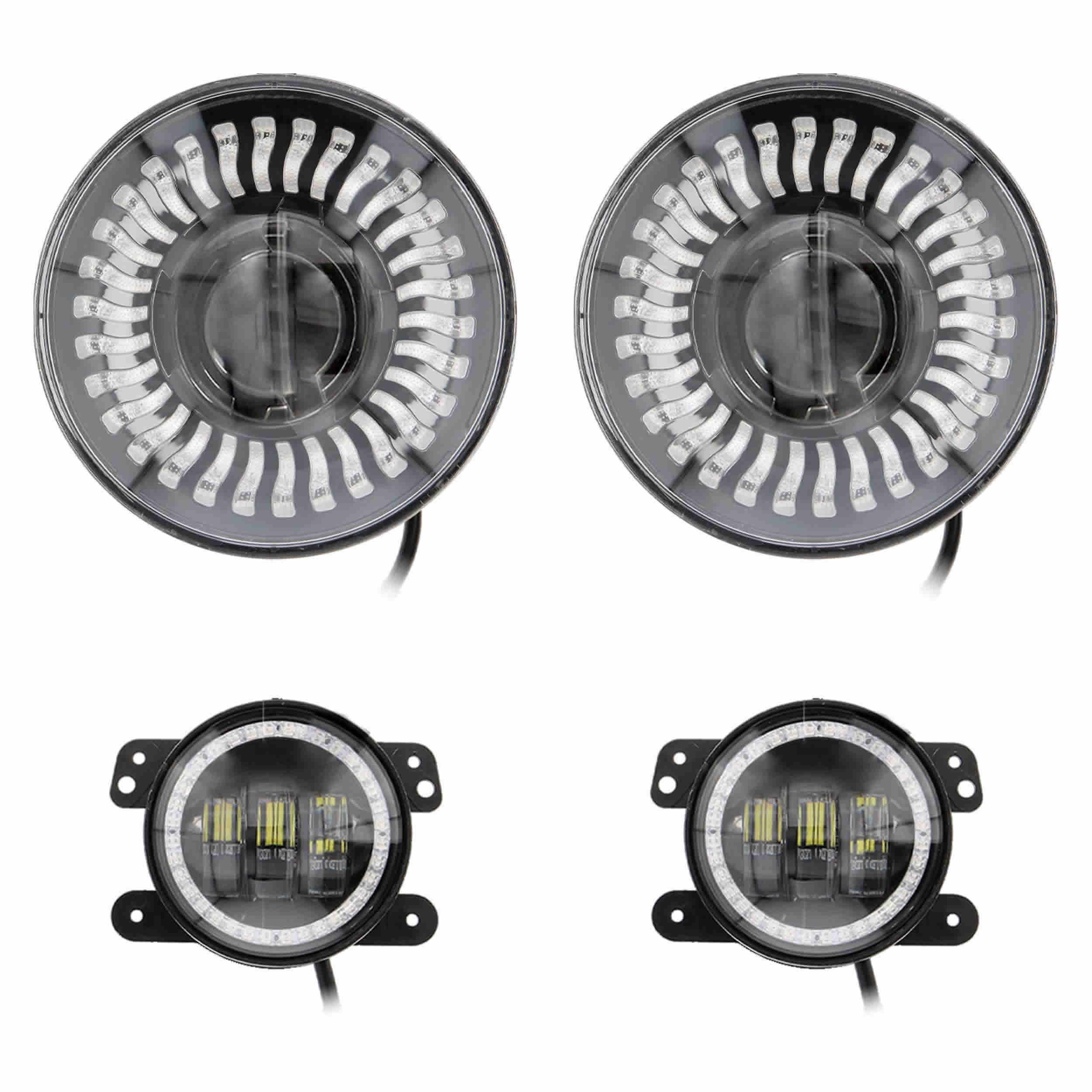 Metra JP-708RGBKT Chasing RGB 7" Projector Lights & 4" Fog Lights for Jeep