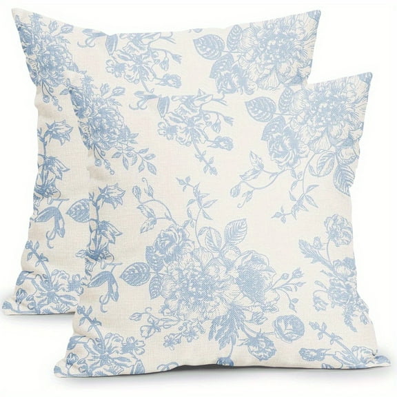 2 Pcs/Set 18X18 Inch Vintage Floral Pillowcase-Blue & Cream Floral Pillowcase-Country Farmhouse Home Decor-without Filler