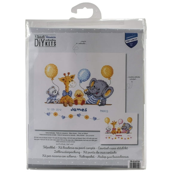 Vervaco Counted Cross Stitch Kit 10.75"X8.75"-Baby Shower Record On Aida (14 Count)