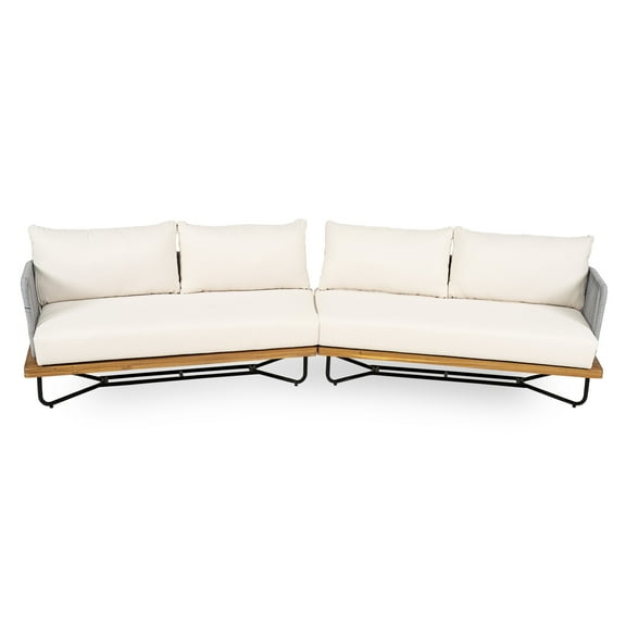 Christopher Knight Home 2-Piece Outdoor Sofa Set with Rope Woven Sides, 4-Seat Sectional with Cushions, Beige Gray