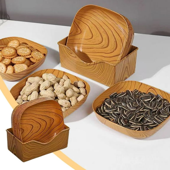 Wood Grain Disposable Serving Platter | Heavy Duty Brown Plastic Tray 14.5x14.5cm | Waterproof, Sturdy Party Tableware, Large Capacity for Family Dinners, Dessert Display, Event Decor