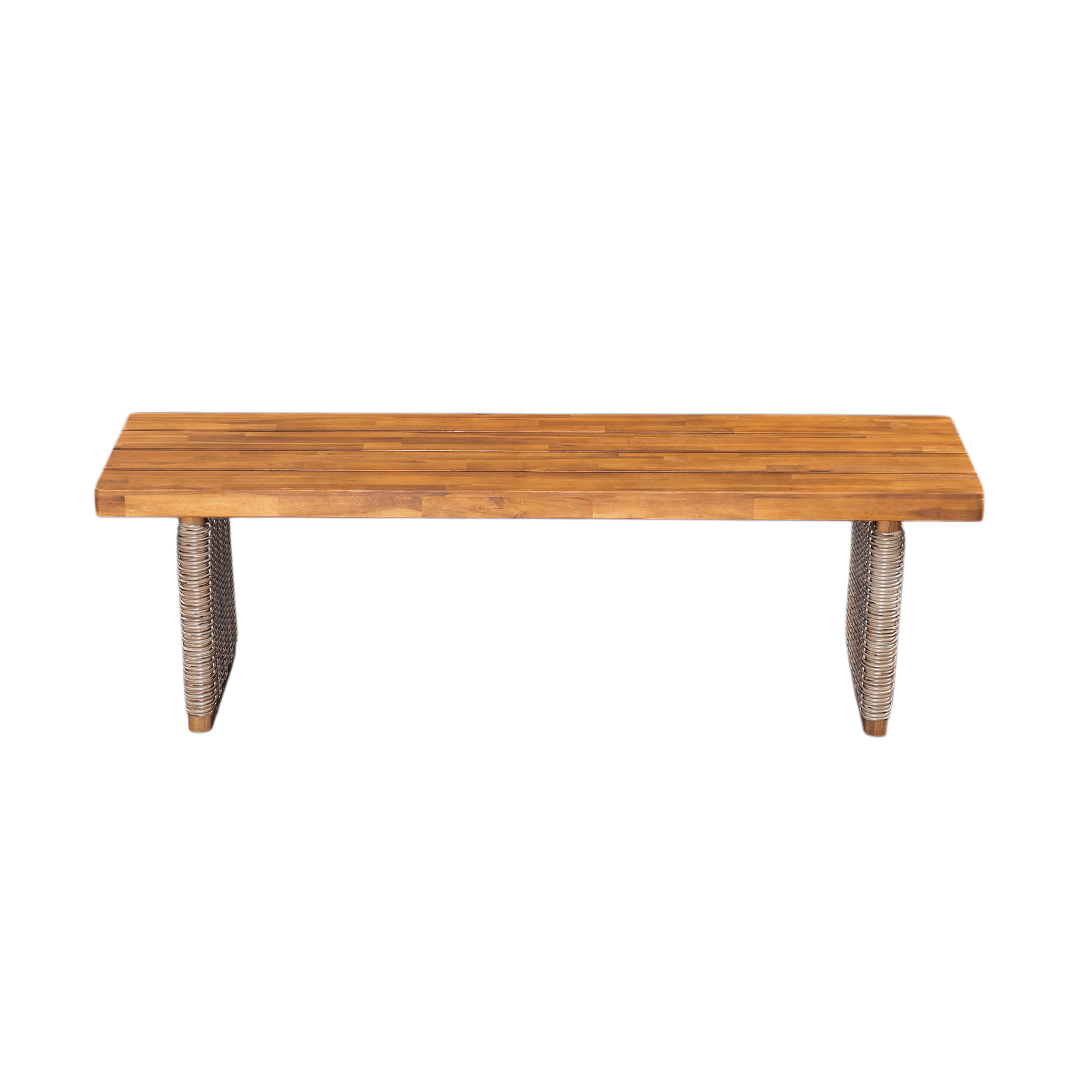 Bench 1 Piece, Outdoor Acacia Wood Bench with Brown Wicker for Patio Garden, Teak
