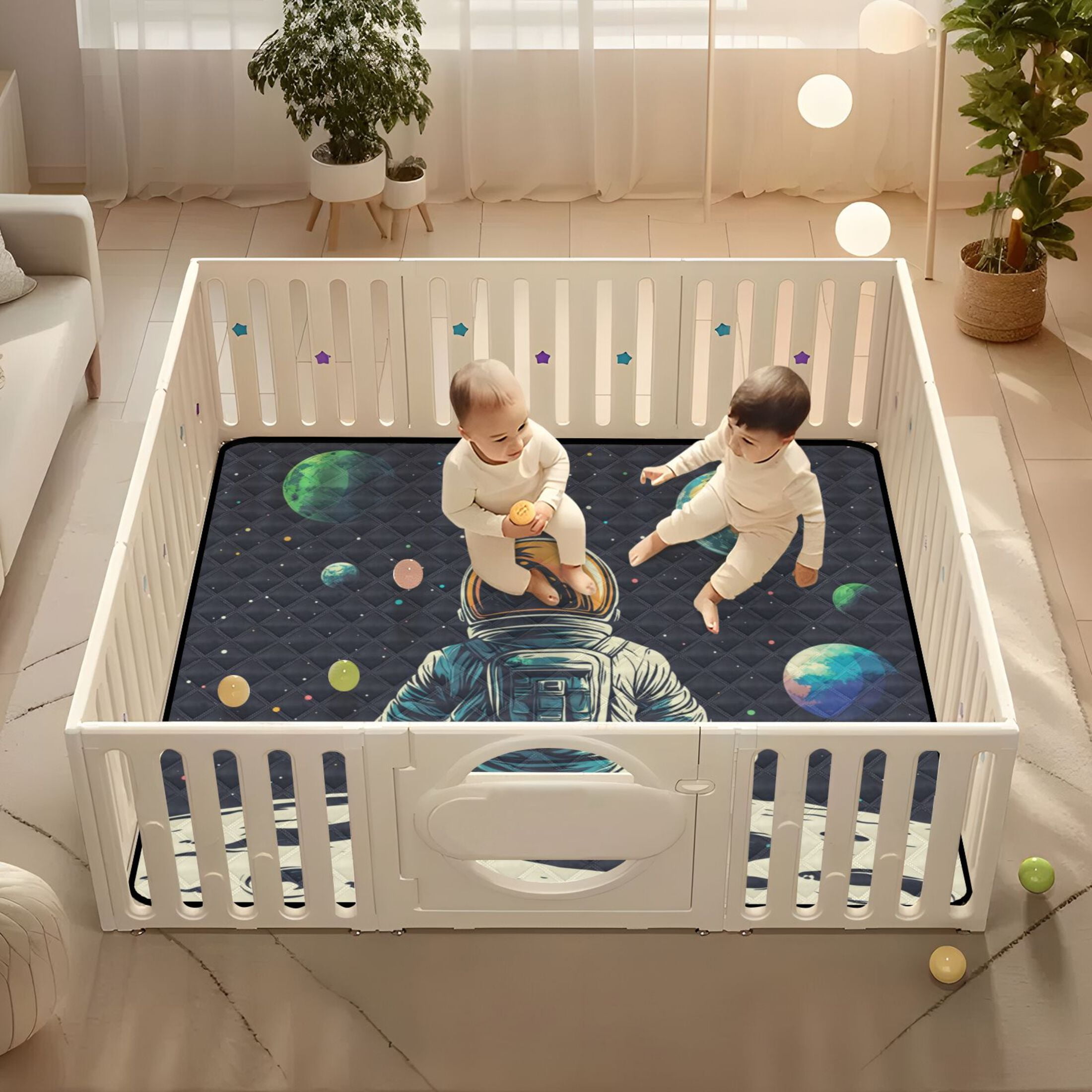 WOBOGO Astronaut Sitting on The Moon Baby Playmats Extra Large Waterproof Rollable Activity Pads for Toddlers 50×50inch
