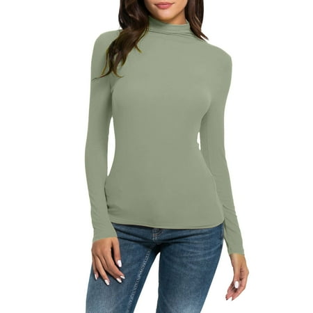 Kcodviy Women Solid Long Sleeve Turtleneck Blouse Tops Slim Fit Stretchy Layer Tee Shirts Women Thermal Tops Plus Size Plus Size Thermal Tops For Women Men Long Underwear Thermal Top Ther