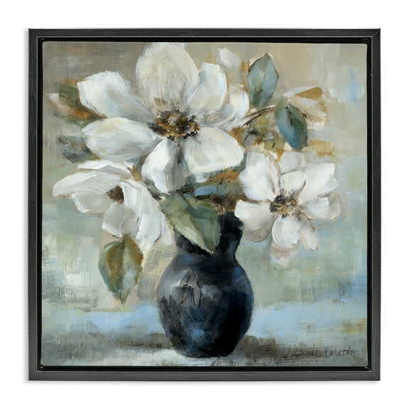 Stupell Industries Flowers in Black Vase Plants & Flowers Painting Black Floater Framed Canvas Art Print Wall Art, 18 x 18