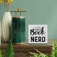 thumbnail image 3 of Zomyto 7"x7" Book Nerd Wood Box Sign Decor Desk Sign Book Lovers Wooden Box Block Sign Rustic Home Shelf Wall Decoration, 3 of 5