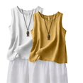 thumbnail image 2 of Womens Cotton Linen Tank Tops Loose Fit 2 Pack Casual Sleeveless Vests Lightweight Breathable Summer Daily Wear by Yigetop Black L, 2 of 6