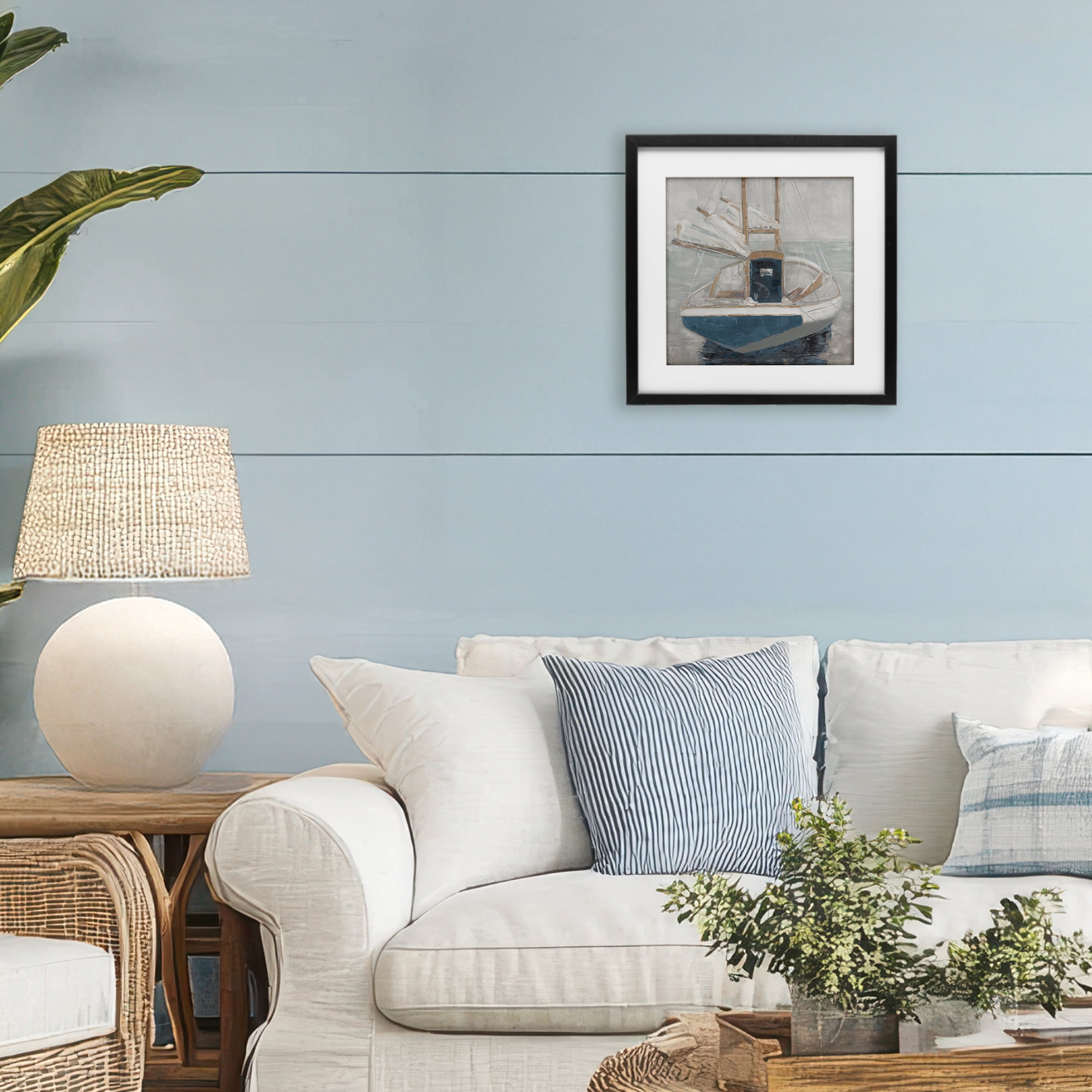 Stupell Industries Serene Harbor Sail Boat Black Framed Print Under Glass, design by John Burrows