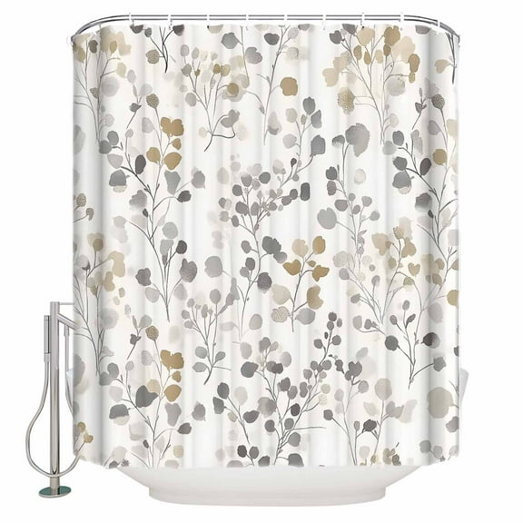 Small Stall Shower Curtain 36x72 Inch Narrow Half Size Grey Brown Botanical Bath Curtains Bathroom Decor Summer Leaf Watercolor Waterproof Fabric Shower Curtain Set with Hooks 36 Inch