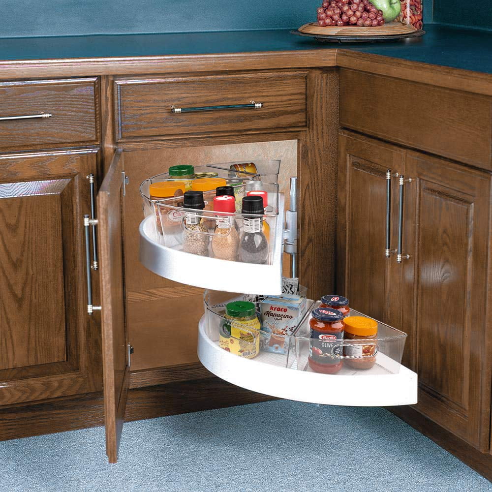 Sorbus Wedge Storage Bin Organizer with Front Handle for Lazy Susan Corner Cabinet, Great Sector Shaped Container Bins for Kitchen, Pantry, Bathroom, Clear Plastic (4-Pack)