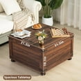 thumbnail image 5 of Farmhouse Coffee Table with Hidden Storage,Large Square Center Table for Living Room,Retro Cocktail Tables with Flip-Top Lids, Farm House Tables with Wooden Gourd Feet for Home,Brown Walnut, 5 of 8
