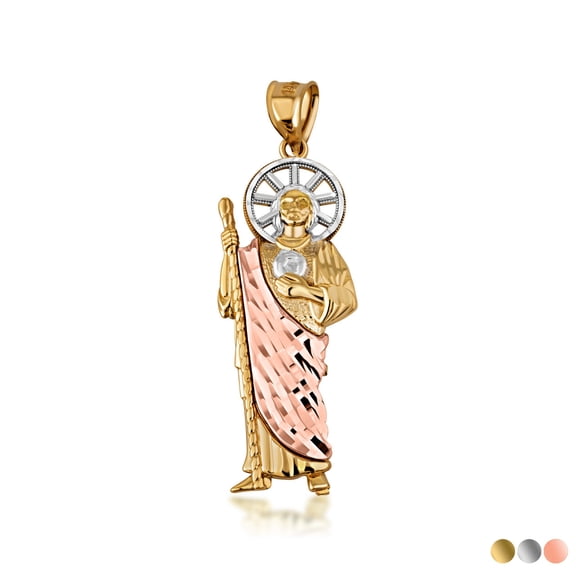 Solid Gold Diamond Cut Patron Saint Jude(Mini) (10K Tri-Color, Pendant)