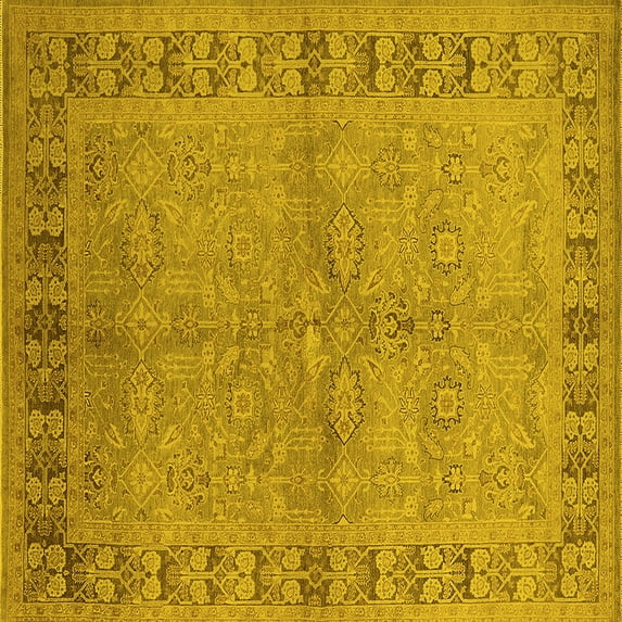 Ahgly Company Machine Washable Indoor Square Oriental Yellow Industrial Area Rugs, 5' Square