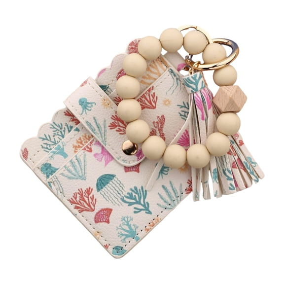 Wallet Keychain Wristlet Small Credit Card Holder Bracelet Chain Purse Bangle Tassels Beads Rings for Womens