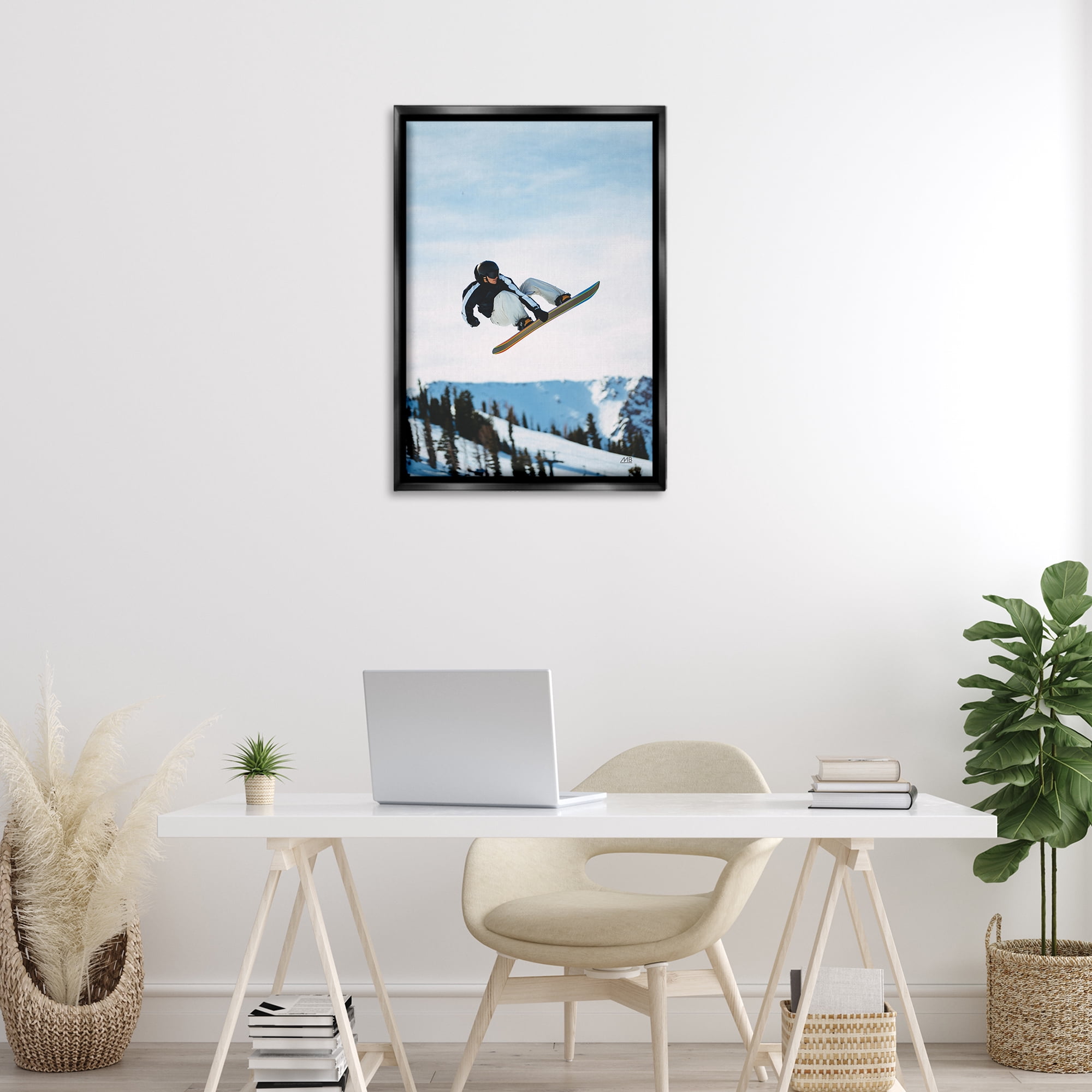 Stupell Industries Snowboarder Air Tricks Sports Photography Black Floater Framed Canvas Art Print Wall Art, 21 x 31