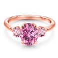 thumbnail image 3 of Gem Stone King 18K Rose Gold Plated Silver Pink Moissanite and Pink Lab Grown Diamond Engagement Ring for Women | 2.50 Cttw | Oval 9X7MM | Gemstone Birthstone | Size 5, 3 of 6