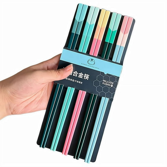5 Pairs Reusable Chopsticks, Classic JJapanese Chinese Style Chop Sticks, Non-Slip Chop Sticks for Family