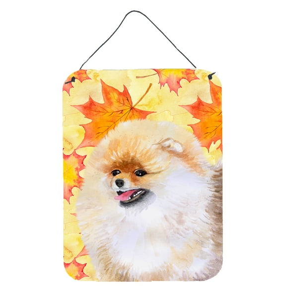 Carolines Treasures BB9943DS1216 Pomeranian Fall Wall or Door Hanging Prints Yellow 12WX16H multicolor