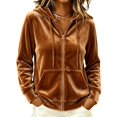 thumbnail image 2 of WULMLEO Hoodies Women Velvet Long Sleeve Zip Up Hooded Oversized Sweatshirts Cute Pullover Tops Loose Fit Work Sweaters Coats with Pockets Brown S, 2 of 6