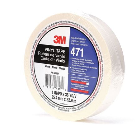 471 Marking Tape - 3M 471 Floor Marking Tape,1In W,108 ft. L,White