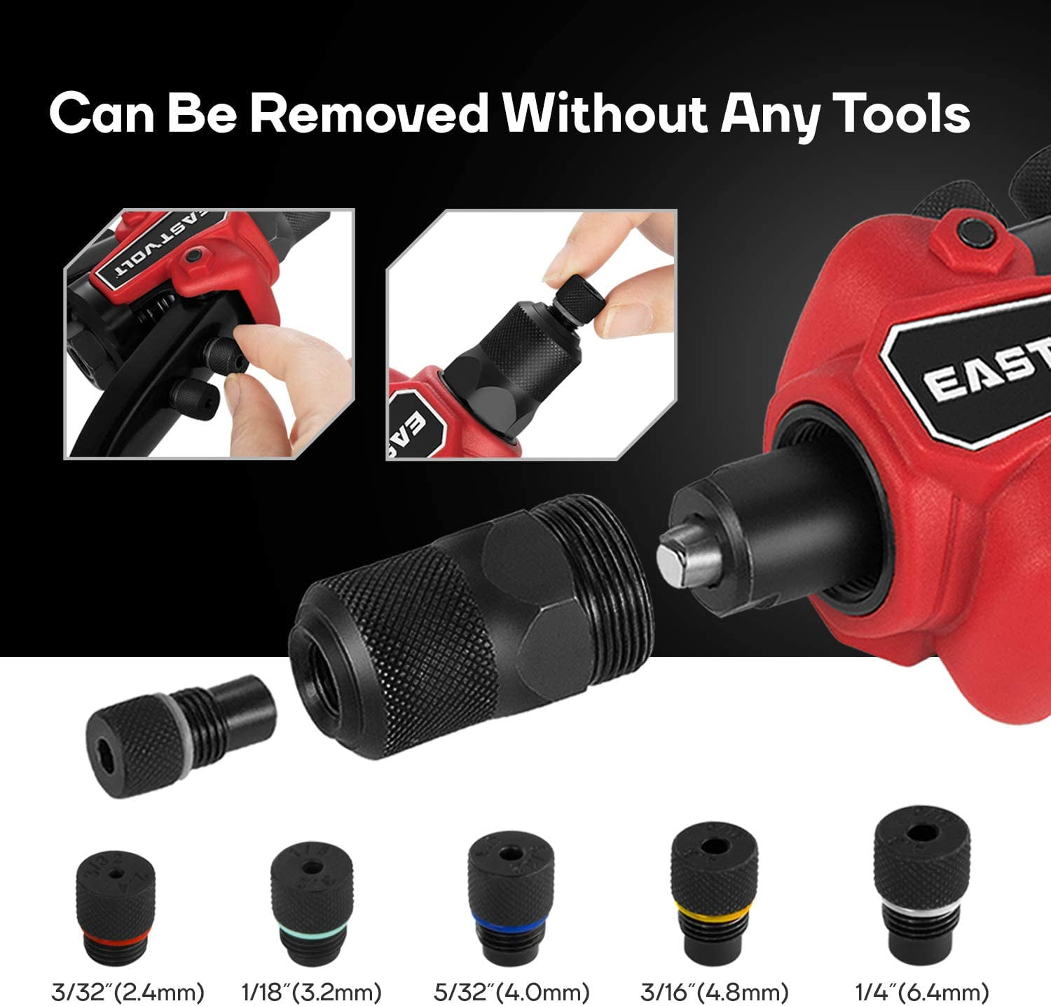 Eastvolt Rivet Nut Tool, 3 in 1 Hand Rivet, Rivet Gun Rivet Nut Tool Reamer 3 in 1 Set, Including 60Pcs Rivet Nuts, 6 Metric & SAE Mandrels and 2 Reaming Mandrels with Carrying Case