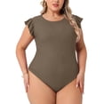 thumbnail image 1 of GRACE & GRANDEUR Justaucorps pour Femmes Grande Taille Extensible Col Rond Manches Courtes Ajusté Décontracté Basique 1X Marron Clair, 1 of 5