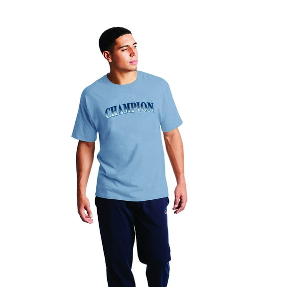 Champion Mens Classic T-Shirt, Block Logo Small Wildflower Pale Blue-586594