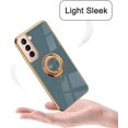 thumbnail image 3 of for Galaxy S21 Case with Ring, Built-in Rotation Finger Ring Kickstand Cover with Shiny Plating Rose Gold Edge Work with Magnetic Car Mount Slim Thin Bumper Case for Women Girls Gray, 3 of 14