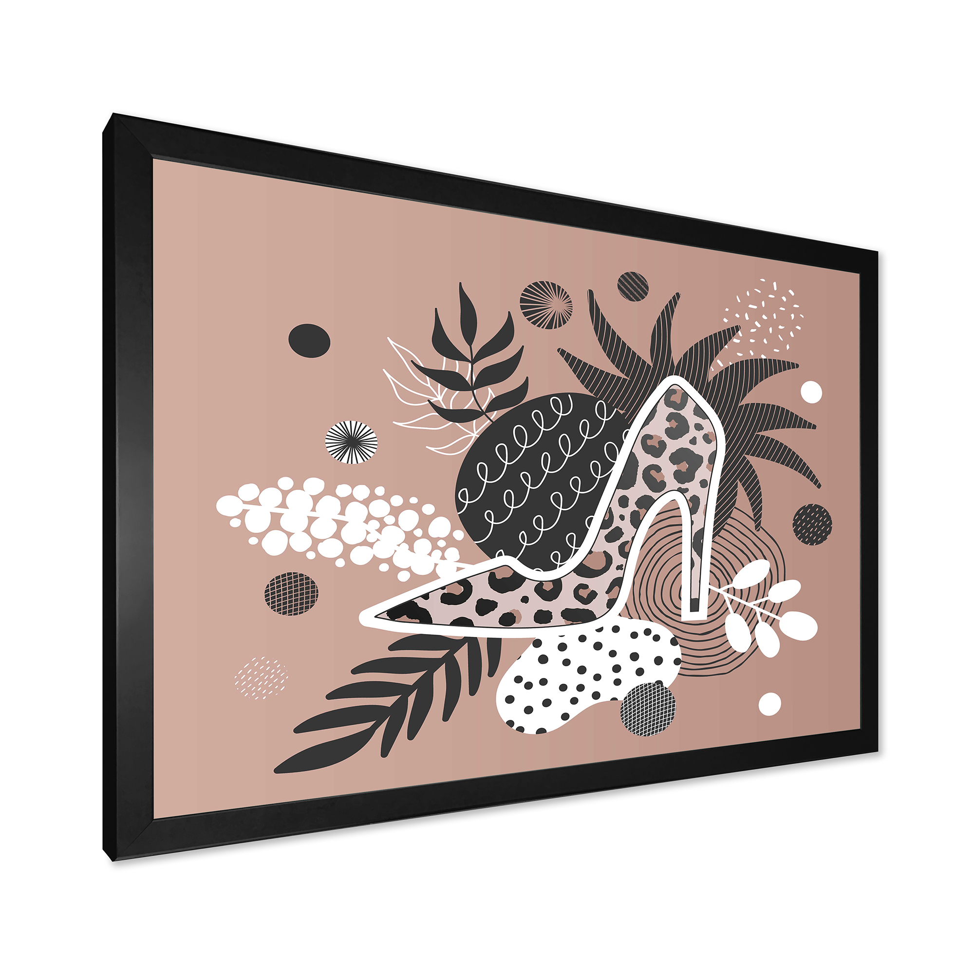 Designart 'Leopard High-Heeled Shoes On Tropical Leaves' Modern Framed Art Print