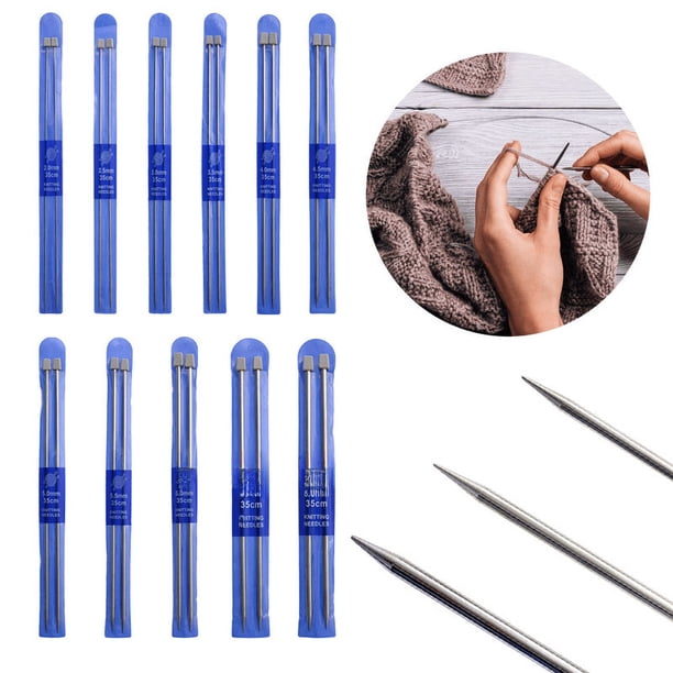 Aguja para suéter de acero inoxidable de un solo cabezal de 35 cm, aguja para bufanda con tapón, juego de 11 herramientas para tejer suéteres, aguja de palo
