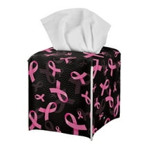 FUIALDOLG Tissue Box Cover, Breast Cancer Ribbon Square Decorative Car Tissue Holder PU Leather Facial Paper Case Organizer Dispenser for Bathroom, Vanity Countertop, Night Stands, Desk