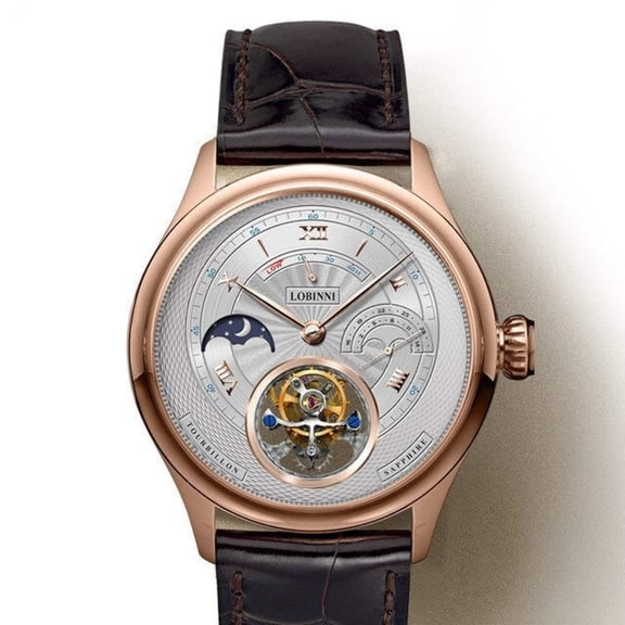 LOBINNI Men Tourbillon Watch Men Moonphase Watch Luxury Automatic Mechanical Wristwatch Sapphire Power Reserve Skeleton Dial