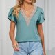 thumbnail image 1 of Camiseta Mujer Camiseta de mujer sexy de verano Camiseta con cuello en V profundo Ropa femenina suave informal (Verde S) Cgtredaw Para estrenar, 1 of 1