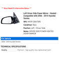 thumbnail image 2 of Left Driver Side Power Mirror - Heated - Compatible with 2006 - 2010 Hyundai Sonata 2007 2008 2009, 2 of 2