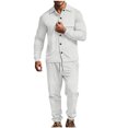 thumbnail image 3 of VBTAPA Men's 2 Piece Outfits Solid Casual Sweatsuit Long Sleeve Button Down Shirt Drawstring Jogger Pants Matching Lounge Track Suit with Pockets Black and Friday Sales White XL, 3 of 9