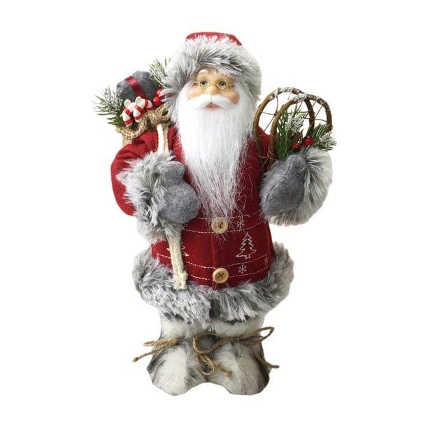 Muñeca de Papá Noel, Escultura decorativa de mesa, Figura de Papá Noel de pie, Papá Noel rojo y gris