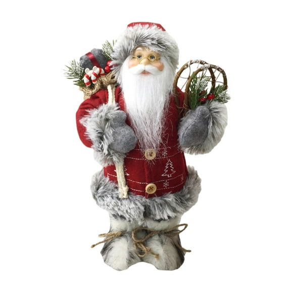 Sculpture de Figurine Debout Santa Claus, Décorations de Santa Claus Mignonnes, Rouge et Gris de Noël