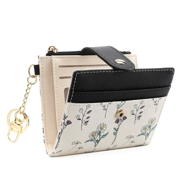 Color Thin Mini Wallet with Keychain, Multi Card Slots Zipper Coin Purse, 4.53×3.94×0.98in