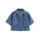 thumbnail image 1 of Conjunto de 2 piezas de moda para mujer, Top de mezclilla ajustado con cuello abatible corto y Falda vaquera asimétrica de cintura alta, 2024, 1 of 5