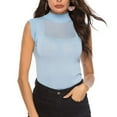 thumbnail image 2 of Blusa de punto elegante sin mangas en azul claro L para citas nocturnas con paneles transparentes, 2 of 8