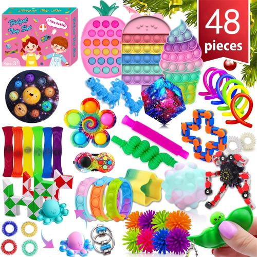 48Pcs Fidget Toys Set Stress Relief Sensory Toys with Push Bubble Toy Flip  Chain Infinity Magic Cube