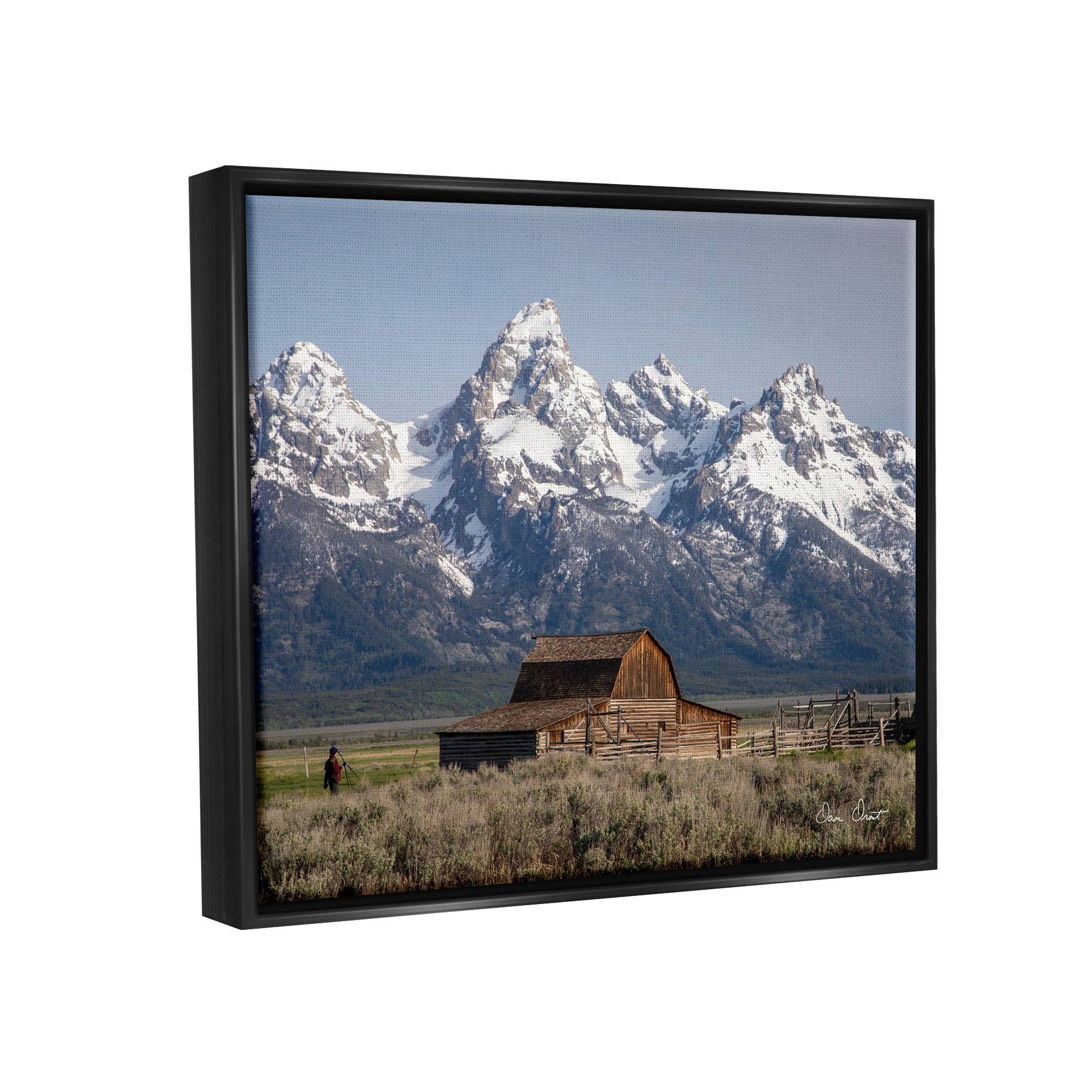 Stupell Industries Cabin & Snowy Peaks Landscape Photography Black Floater Framed Canvas Art Print Wall Art, 31 x 25