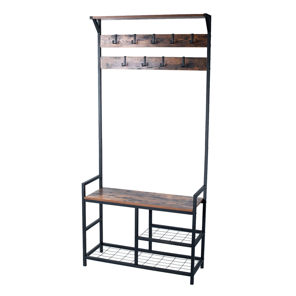 Lowestbest Coat rack, Industrial Style Hall Tree Entrance Storage Rack