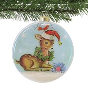 Bethany Lowe Brights Christmas Deer Glass Disk - One Ornament 4.0 Inch, Glass - Christmas Cardinal Wreath Lc2454