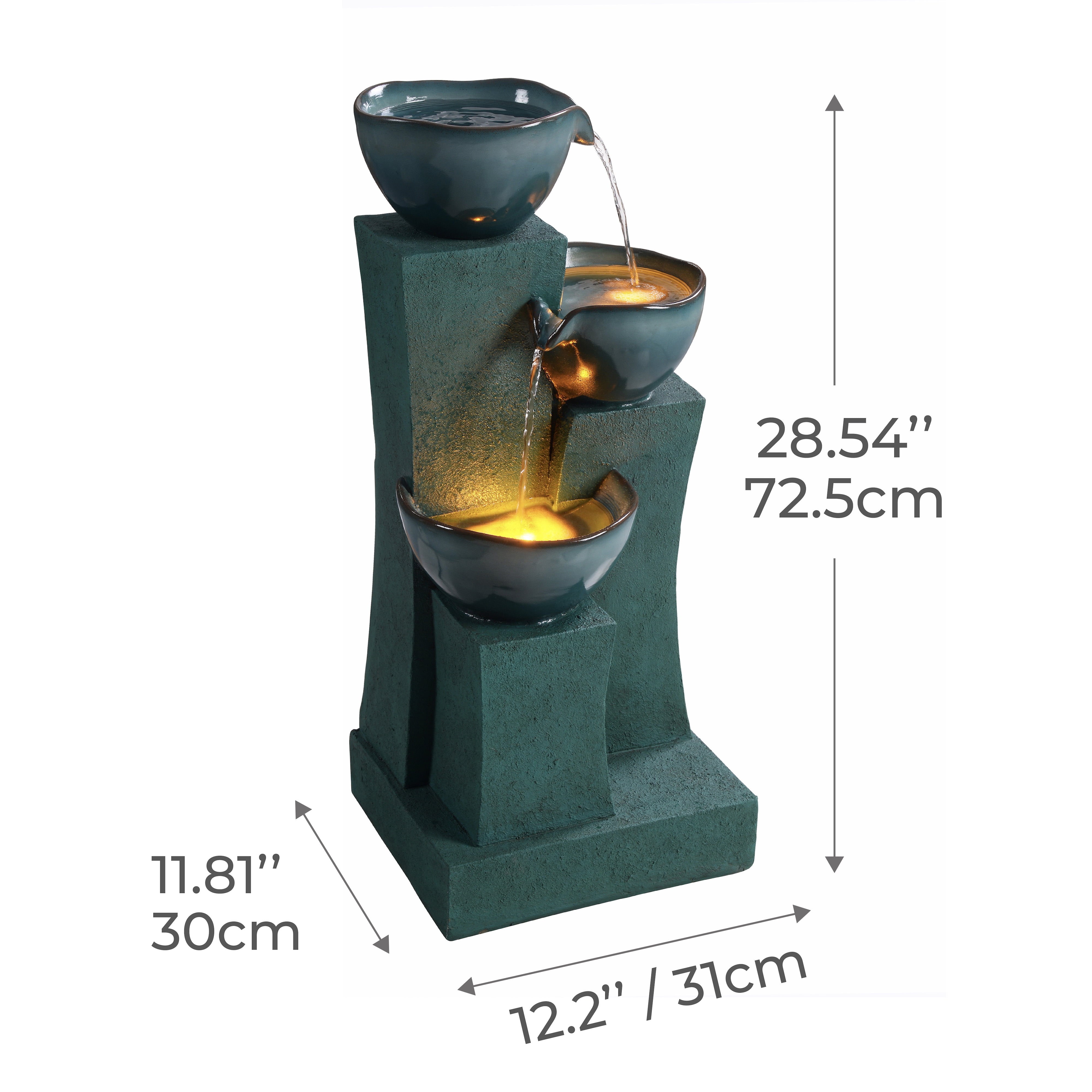 Teamson Home 3-Tier Cascading Outdoor Water Fountain with LED Lights, Green